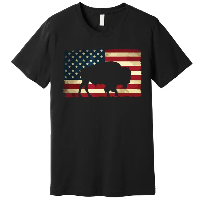 Retro Buffalo American Flag USA Bison Premium T-Shirt