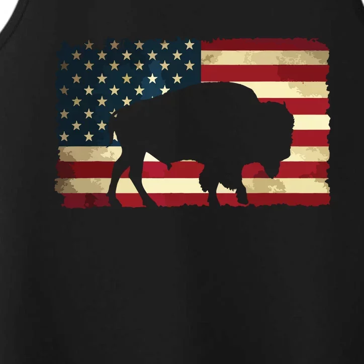 Retro Buffalo American Flag USA Bison Performance Tank