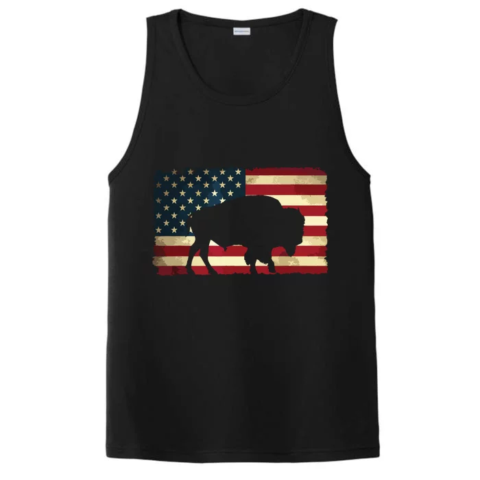 Retro Buffalo American Flag USA Bison Performance Tank