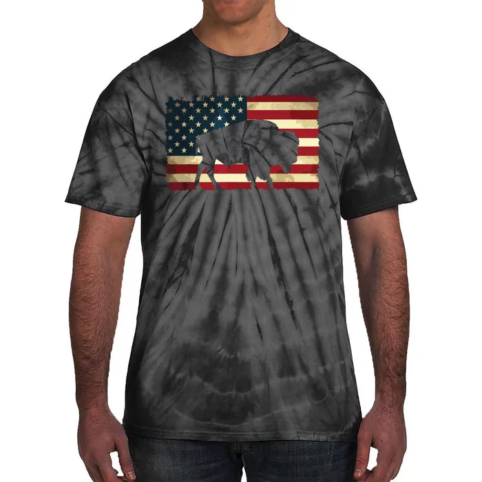 Retro Buffalo American Flag USA Bison Tie-Dye T-Shirt