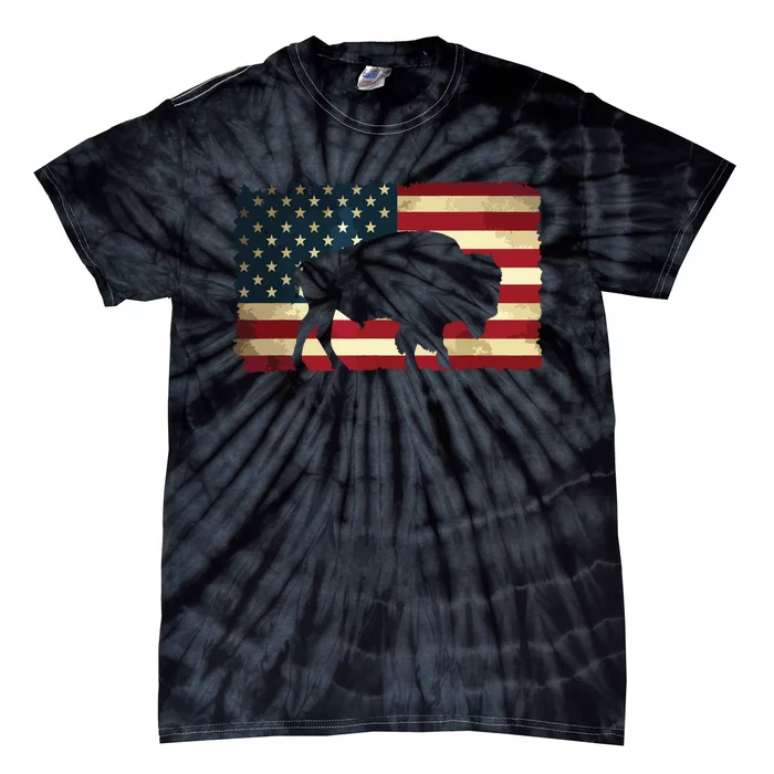 Retro Buffalo American Flag USA Bison Tie-Dye T-Shirt