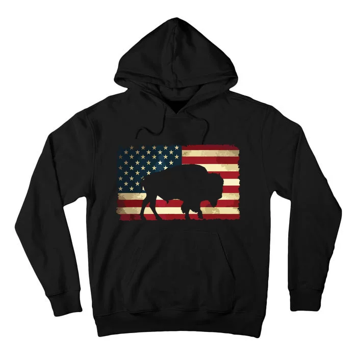 Retro Buffalo American Flag USA Bison Tall Hoodie