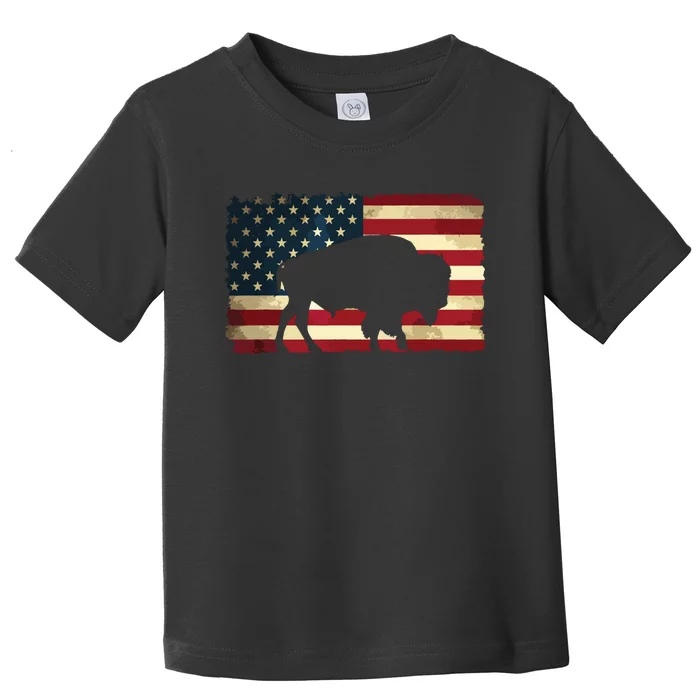 Retro Buffalo American Flag USA Bison Toddler T-Shirt