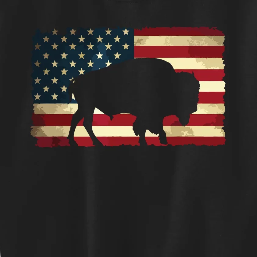 Retro Buffalo American Flag USA Bison Kids Sweatshirt