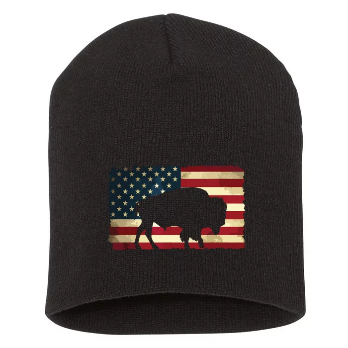 Retro Buffalo American Flag USA Bison Short Acrylic Beanie