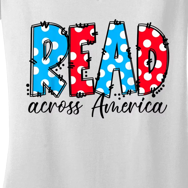 Read Books Across America Funny Bookworm Reader Book Lover Women's V-Neck T-Shirt