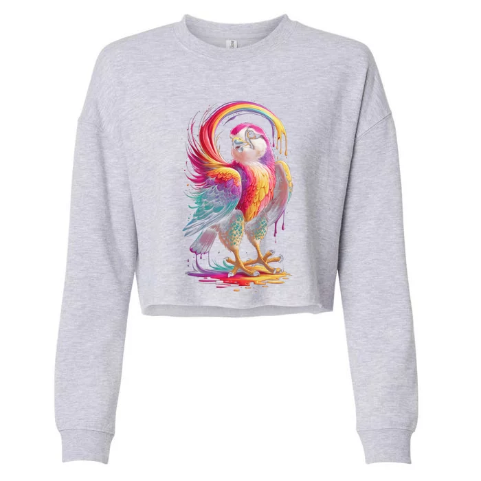 Rainbow Bird Art Colorful Bird Lover Birdwatching Gift Cropped Pullover Crew