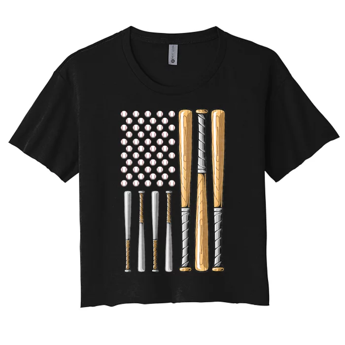 Retro Baseball American Flag Vintage Baseball Flag Women's Crop Top Tee