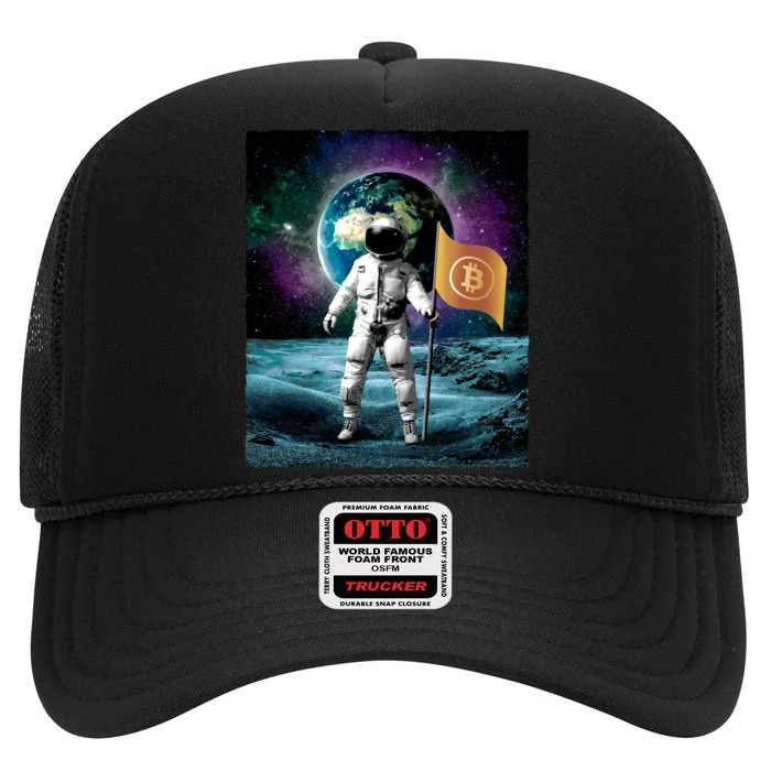 Retro Bitcoin Astronaut High Crown Mesh Trucker Hat