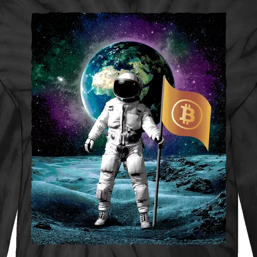 Retro Bitcoin Astronaut Tie-Dye Long Sleeve Shirt