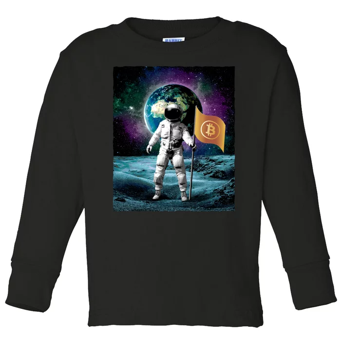 Retro Bitcoin Astronaut Toddler Long Sleeve Shirt