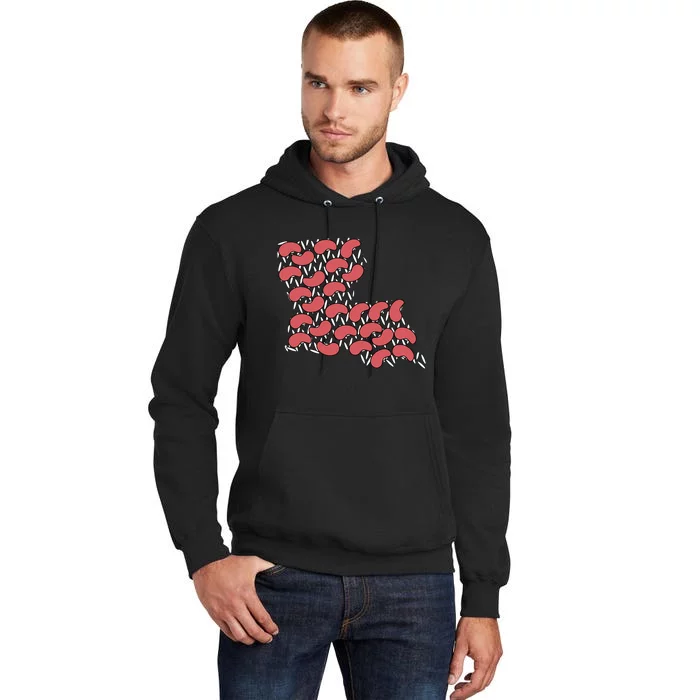 Red Beans And Rice State Map Louisiana Tall Hoodie