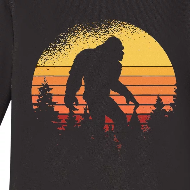 Retro Bigfoot Believer Silhouette Sasquatch Hide And Seek Baby Long Sleeve Bodysuit