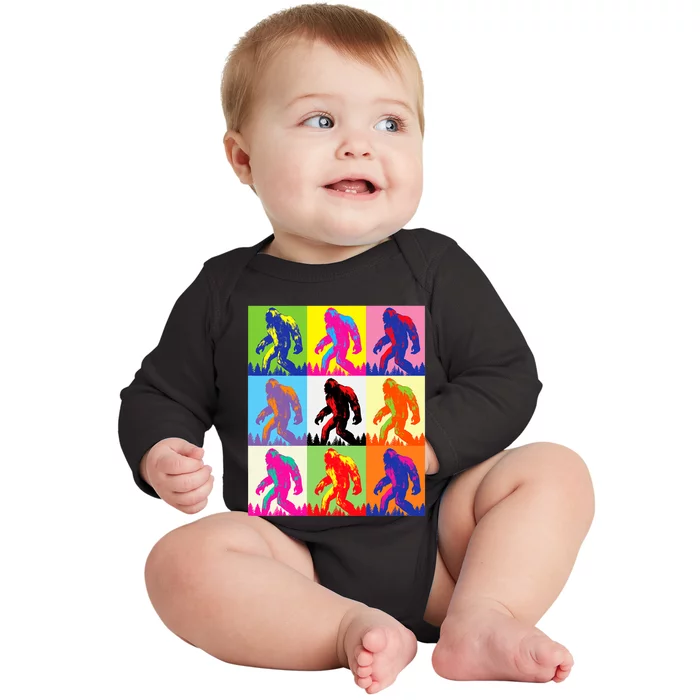 Retro Bigfoot Bigfoot Art Sasquatch Funny Art Bigfoot Baby Long Sleeve Bodysuit