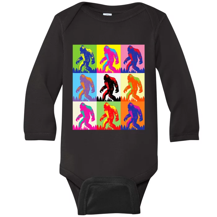 Retro Bigfoot Bigfoot Art Sasquatch Funny Art Bigfoot Baby Long Sleeve Bodysuit