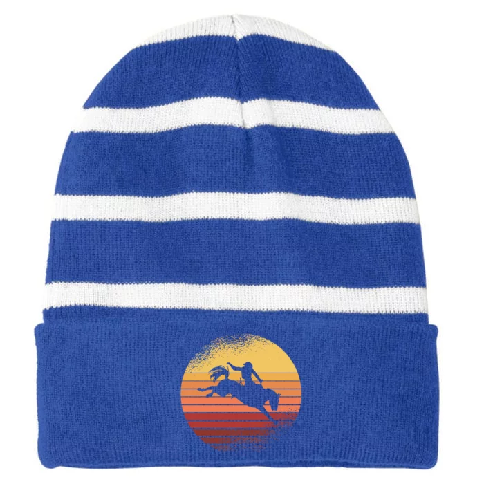 Rodeo Bucking Bronco Horse Retro Style I Cow I Rodeo Gift Striped Beanie with Solid Band