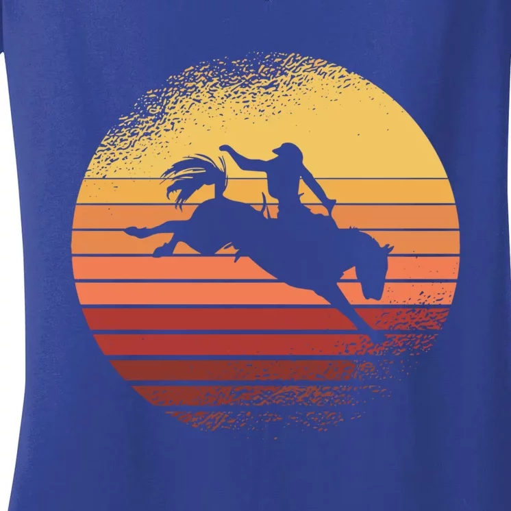 Rodeo Bucking Bronco Horse Retro Style I Cow I Rodeo Gift Women's V-Neck T-Shirt