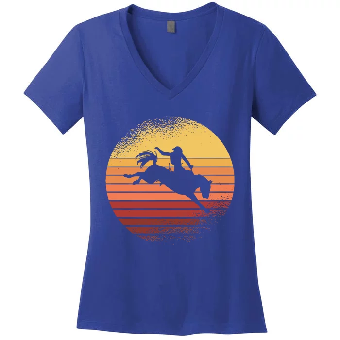 Rodeo Bucking Bronco Horse Retro Style I Cow I Rodeo Gift Women's V-Neck T-Shirt