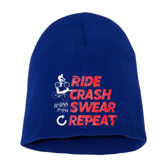 Ride Crash Swear Repeat Funny MTB Mountain Bike Cycling Short Acrylic Beanie