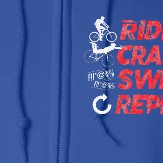 Ride Crash Swear Repeat Funny MTB Mountain Bike Cycling Full Zip Hoodie