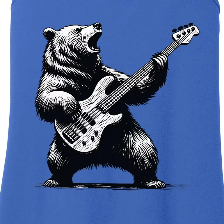 Rocking Bear Bass Guitar Player Concert Festival Music Cool Ladies Essential Tank