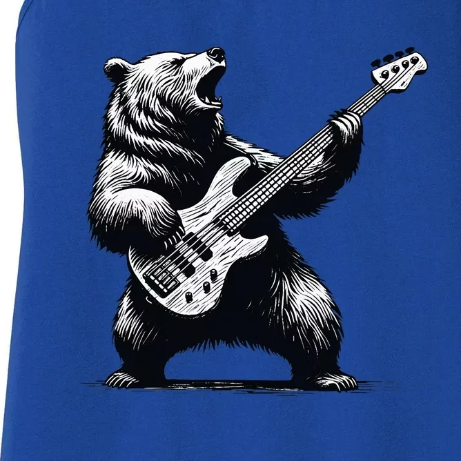 Rocking Bear Bass Guitar Player Concert Festival Music Cool Women's Racerback Tank