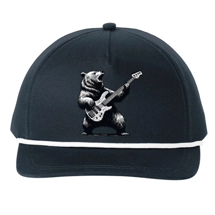 Rocking Bear Bass Guitar Player Concert Festival Music Cool Snapback Five-Panel Rope Hat