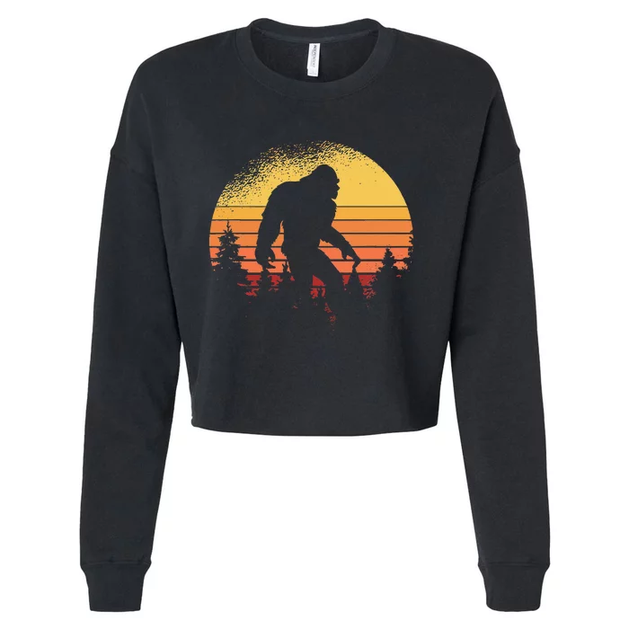 Retro Bigfoot Believer Silhouette Sasquatch Hide And Seek Cropped Pullover Crew