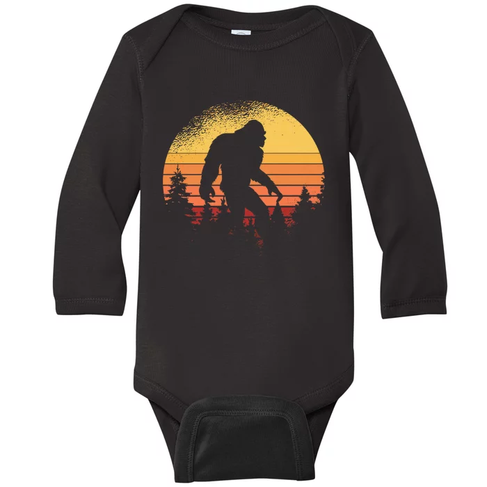 Retro Bigfoot Believer Silhouette Sasquatch Hide And Seek Baby Long Sleeve Bodysuit