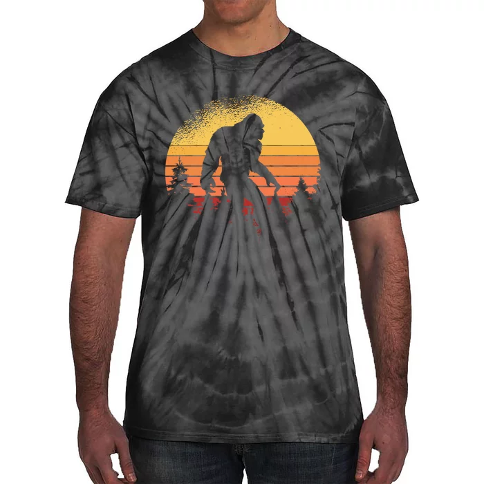 Retro Bigfoot Believer Silhouette Sasquatch Hide And Seek Tie-Dye T-Shirt