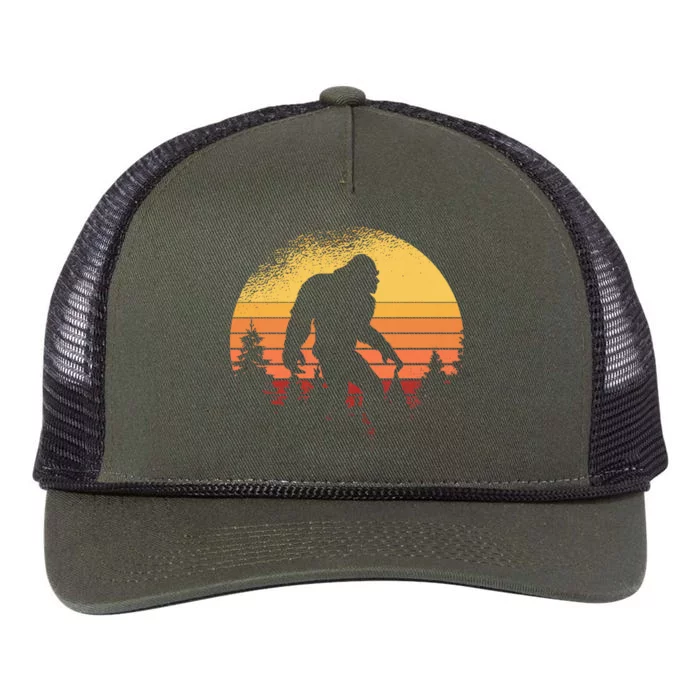 Retro Bigfoot Believer Silhouette Sasquatch Hide And Seek Retro Rope Trucker Hat Cap