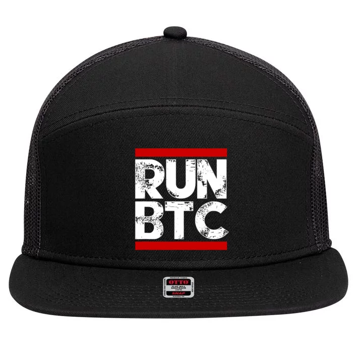 Run Btc Bitcoin Cryptocurrency 7 Panel Mesh Trucker Snapback Hat