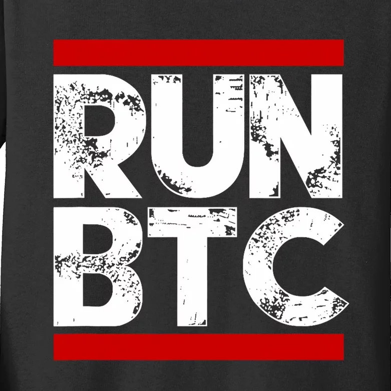 Run Btc Bitcoin Cryptocurrency Kids Long Sleeve Shirt