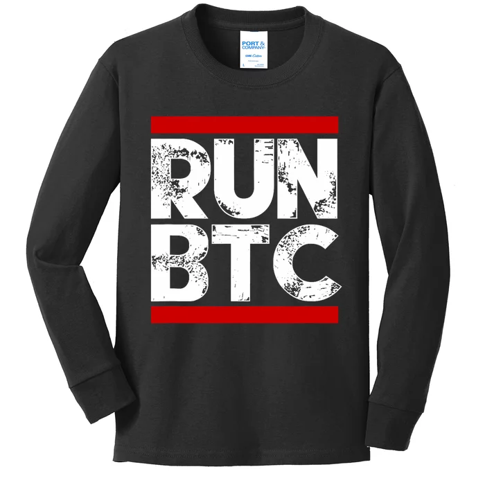 Run Btc Bitcoin Cryptocurrency Kids Long Sleeve Shirt