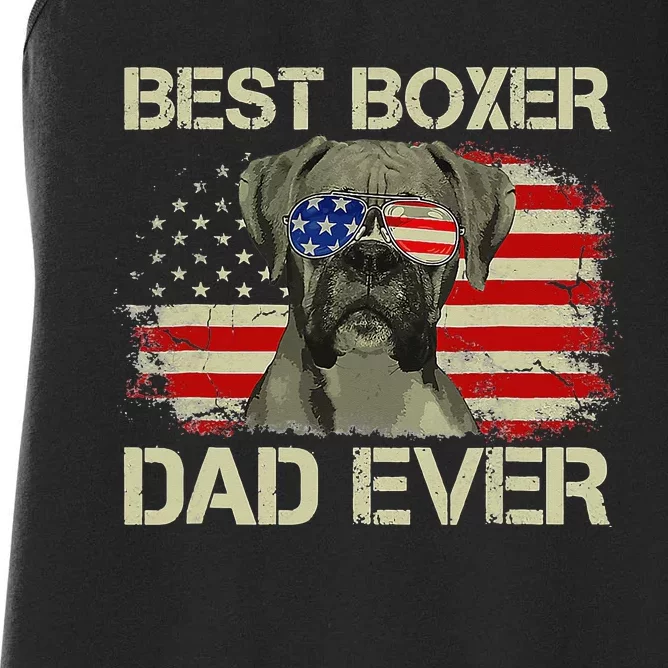 Retro Best Boxer Dad Ever US Flag Dog Lover Fathers Day Women's Racerback Tank