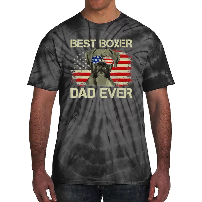 Retro Best Boxer Dad Ever US Flag Dog Lover Fathers Day Tie-Dye T-Shirt