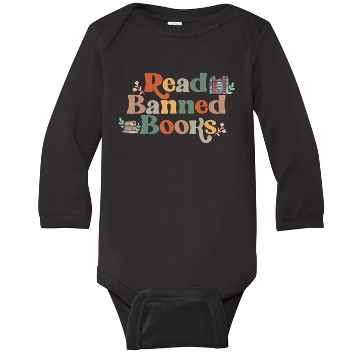 Read Banned Book, Retro Bookaholic, Book Lover Baby Long Sleeve Bodysuit