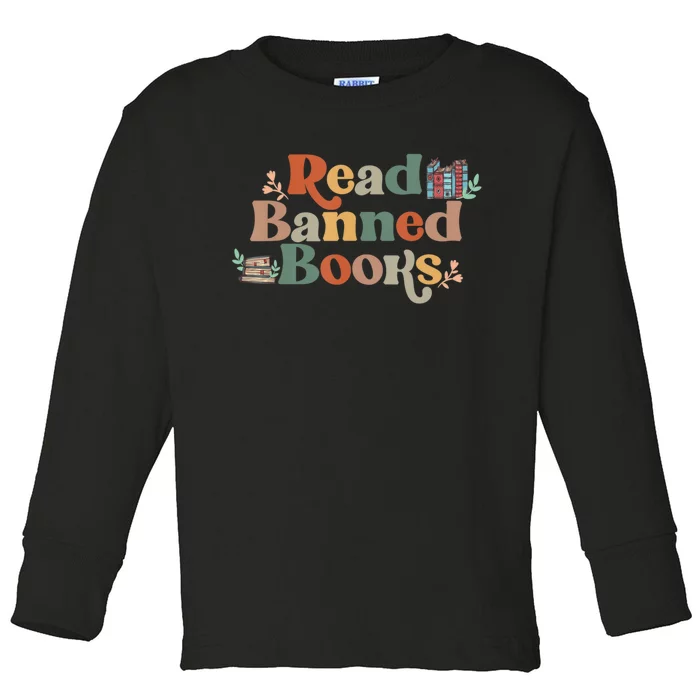 Read Banned Book, Retro Bookaholic, Book Lover Toddler Long Sleeve Shirt