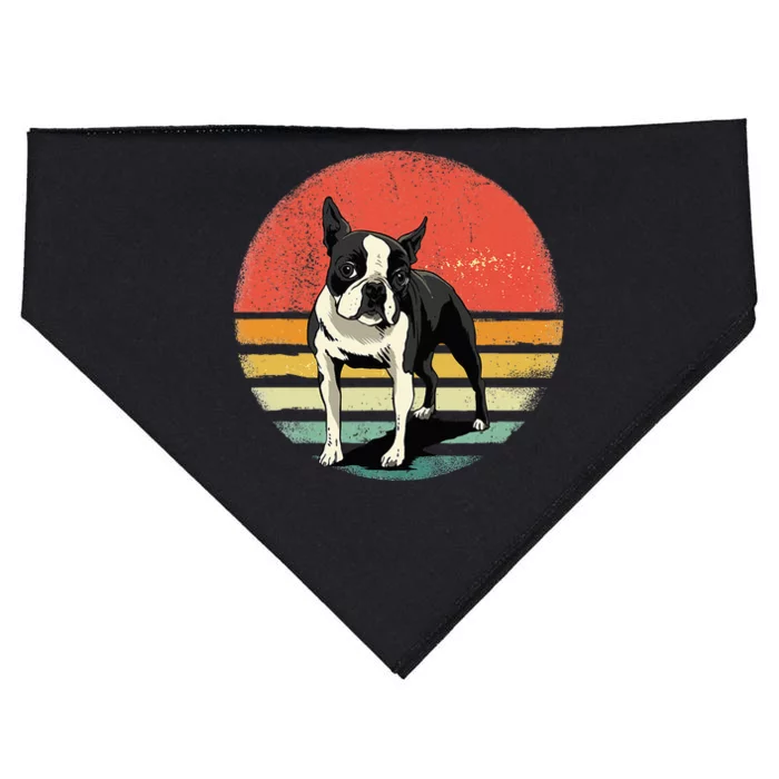 Retro Boston Bull Terrier Dog Puppy Boston Terrier Dad Mom USA-Made Doggie Bandana