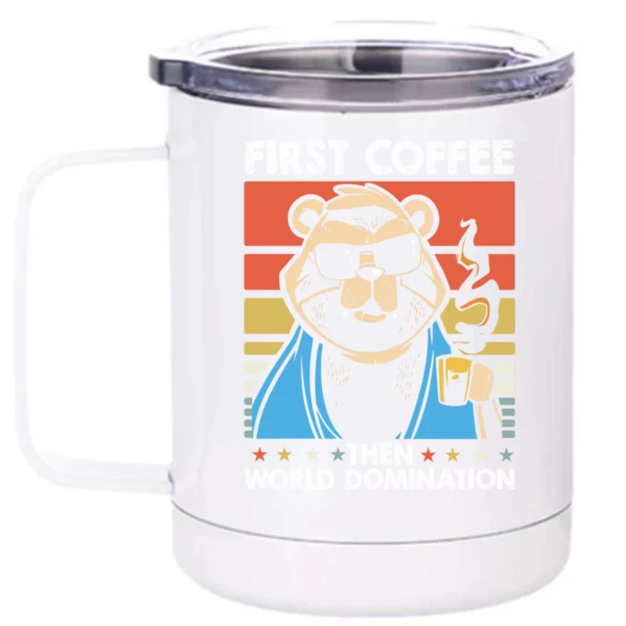 Retro Brown Bear Coffee Sunglasses Gift Vintage Grizzly Bear Meaningful Gift Front & Back 12oz Stainless Steel Tumbler Cup