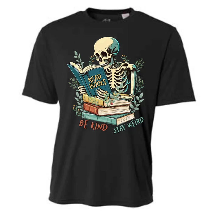 Read Books Be Kind Stay Weird Funny Skeleton Book Lover Cooling Performance Crew T-Shirt