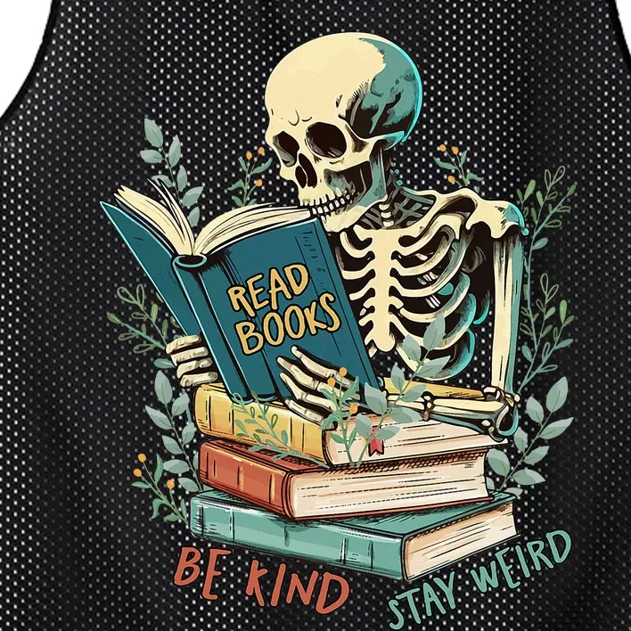 Read Books Be Kind Stay Weird Funny Skeleton Book Lover Mesh Reversible Basketball Jersey Tank