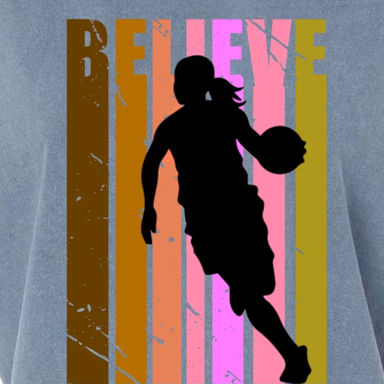 Retro Believe Basketball Player Team Coach Coaching Gift Garment-Dyed Women's Muscle Tee