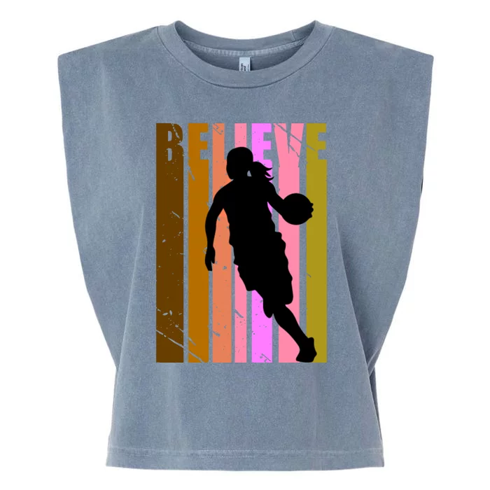 Retro Believe Basketball Player Team Coach Coaching Gift Garment-Dyed Women's Muscle Tee