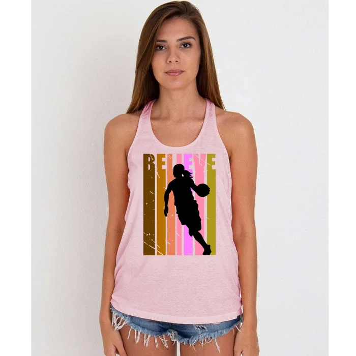 Retro Believe Basketball Player Team Coach Coaching Gift Women's Knotted Racerback Tank