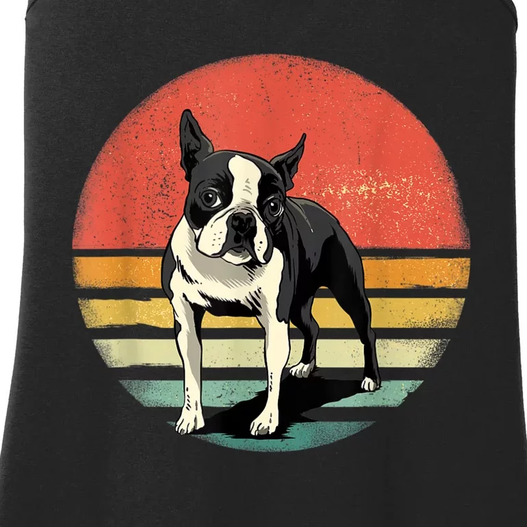 Retro Boston Bull Terrier Dog Puppy Boston Terrier Dad Mom Ladies Essential Tank