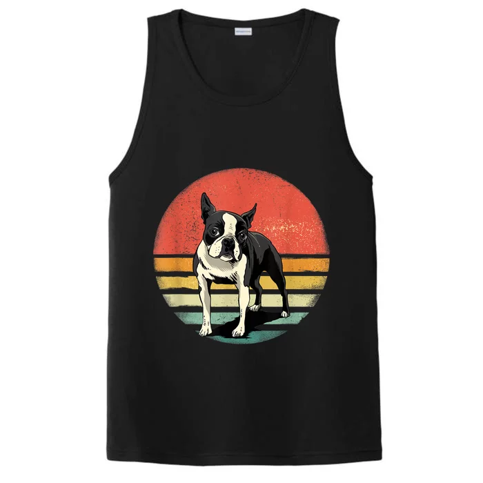 Retro Boston Bull Terrier Dog Puppy Boston Terrier Dad Mom Performance Tank