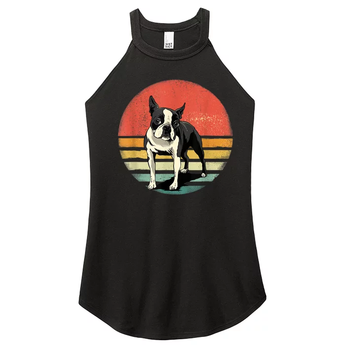 Retro Boston Bull Terrier Dog Puppy Boston Terrier Dad Mom Women’s Perfect Tri Rocker Tank