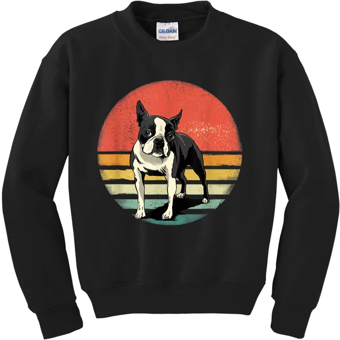 Retro Boston Bull Terrier Dog Puppy Boston Terrier Dad Mom Kids Sweatshirt