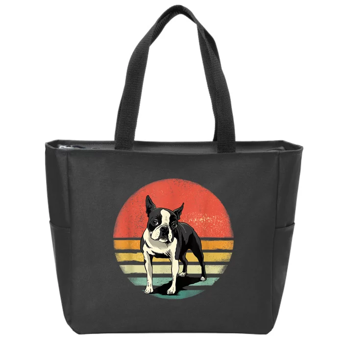 Retro Boston Bull Terrier Dog Puppy Boston Terrier Dad Mom Zip Tote Bag